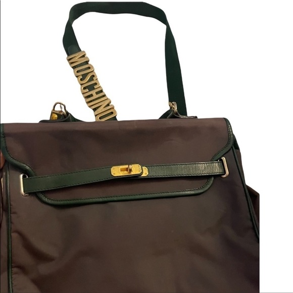 Moschino vintage gold hardware Purse green canvas shoulderbag top handle satchel - Picture 5 of 15